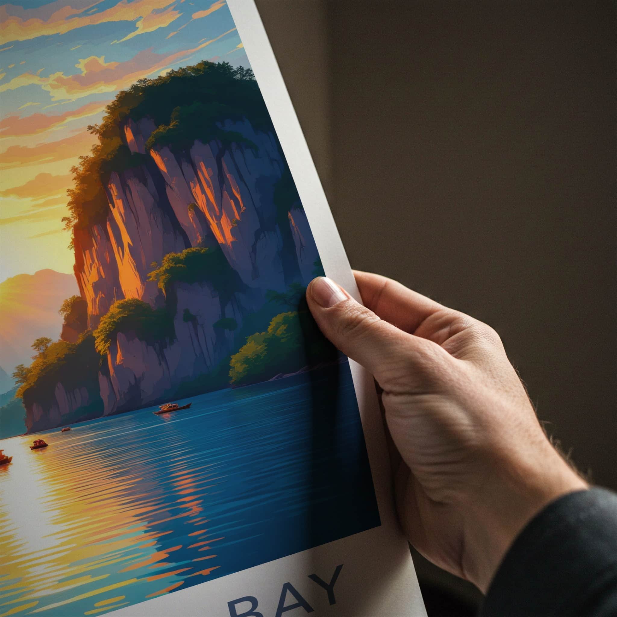 Phang Nga Bay Poster - Thailand Travel Art - Golden Sunset Waters Home Decor