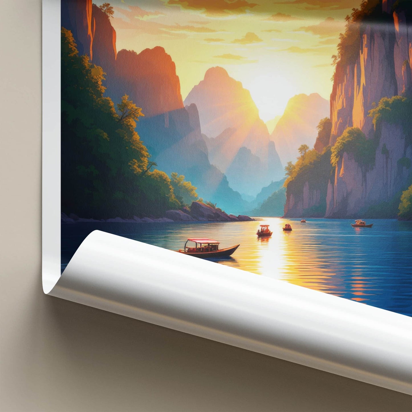 Phang Nga Bay Poster - Thailand Travel Art - Golden Sunset Waters Home Decor