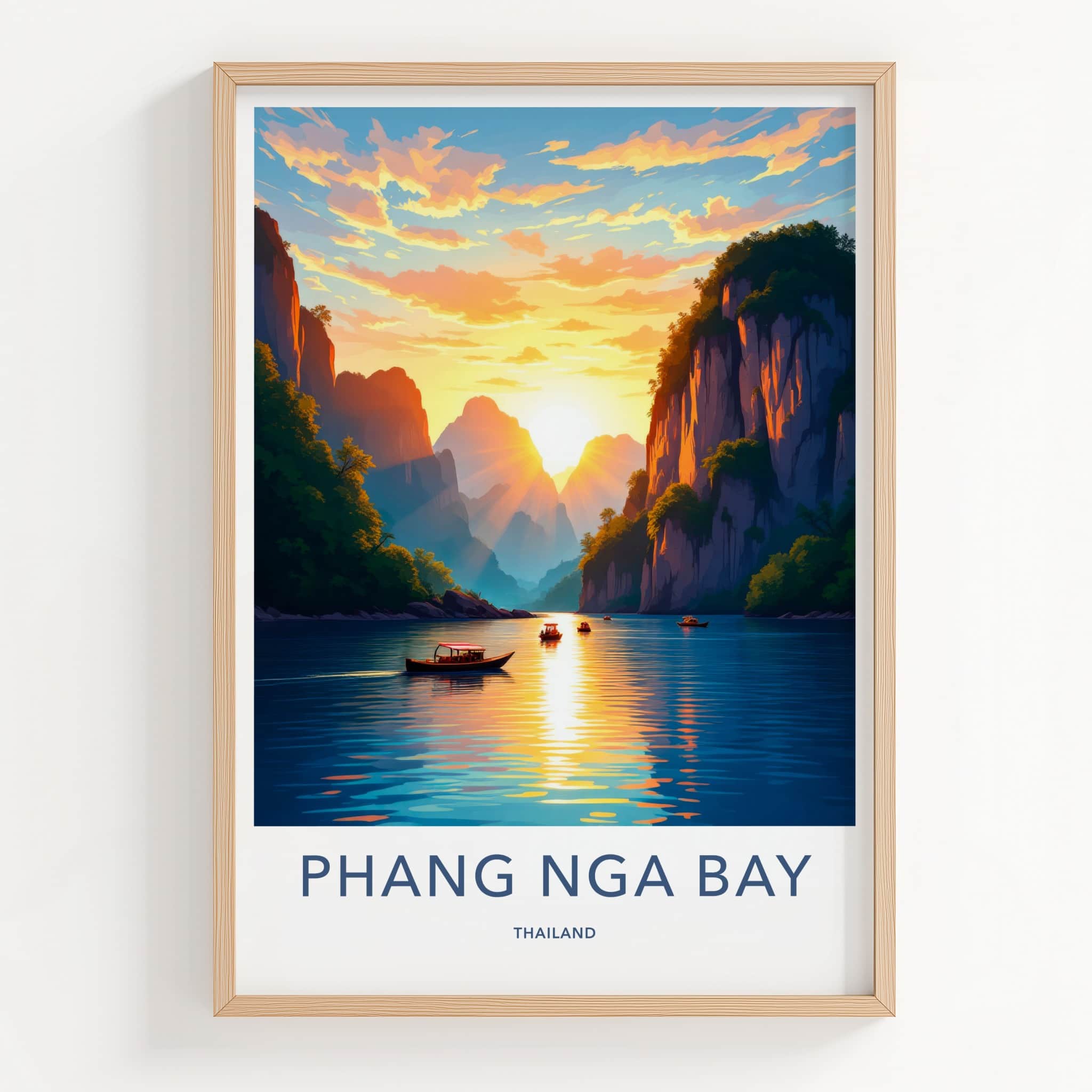 Phang Nga Bay Poster - Thailand Travel Art - Golden Sunset Waters Home Decor