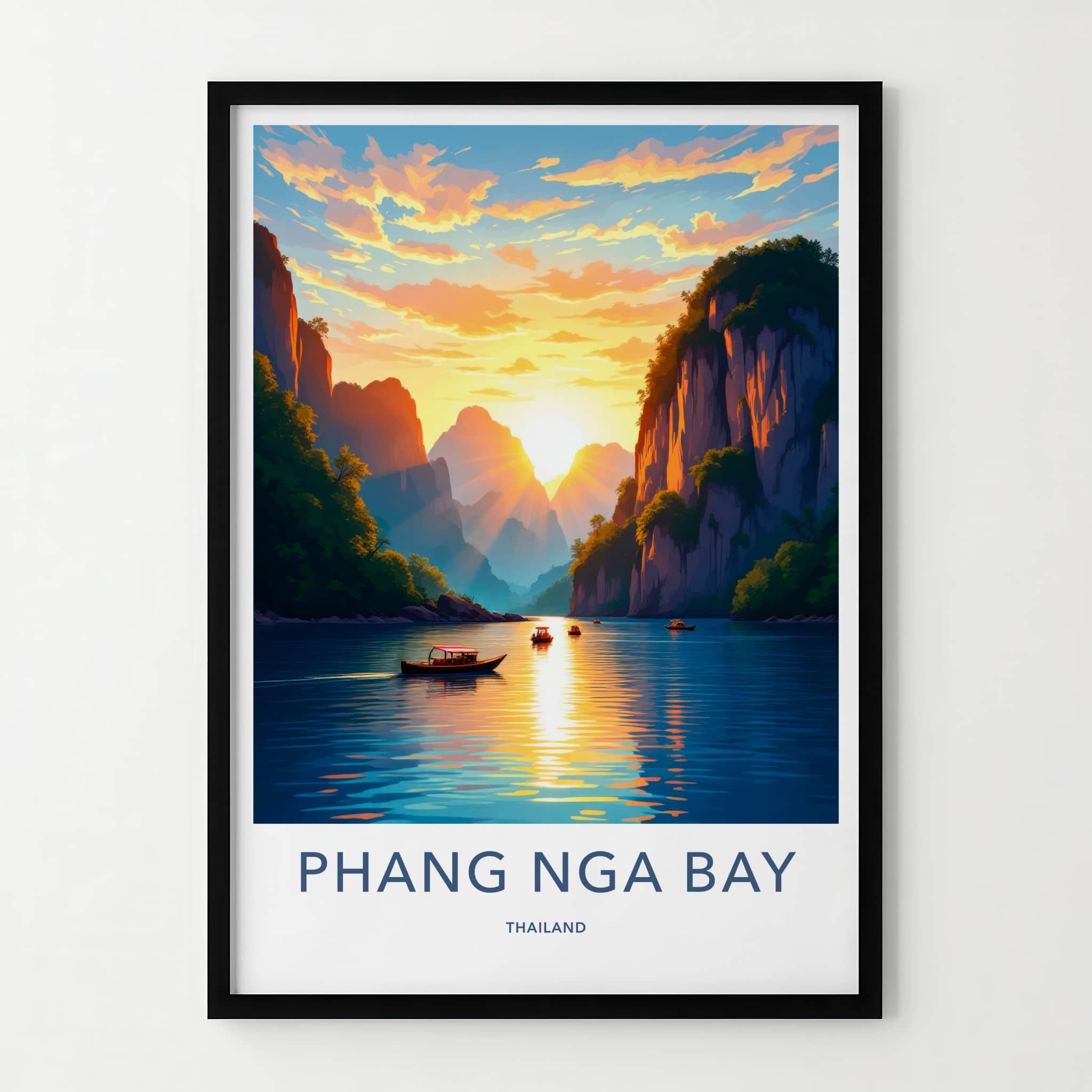 Phang Nga Bay Poster - Thailand Travel Art - Golden Sunset Waters Home Decor