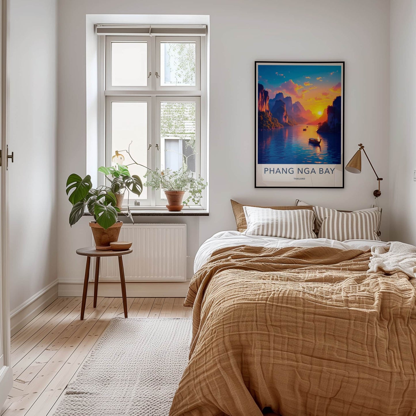 Phang Nga Bay Poster - Thailand Travel Art - Vibrant Sunset Boats Home Decor