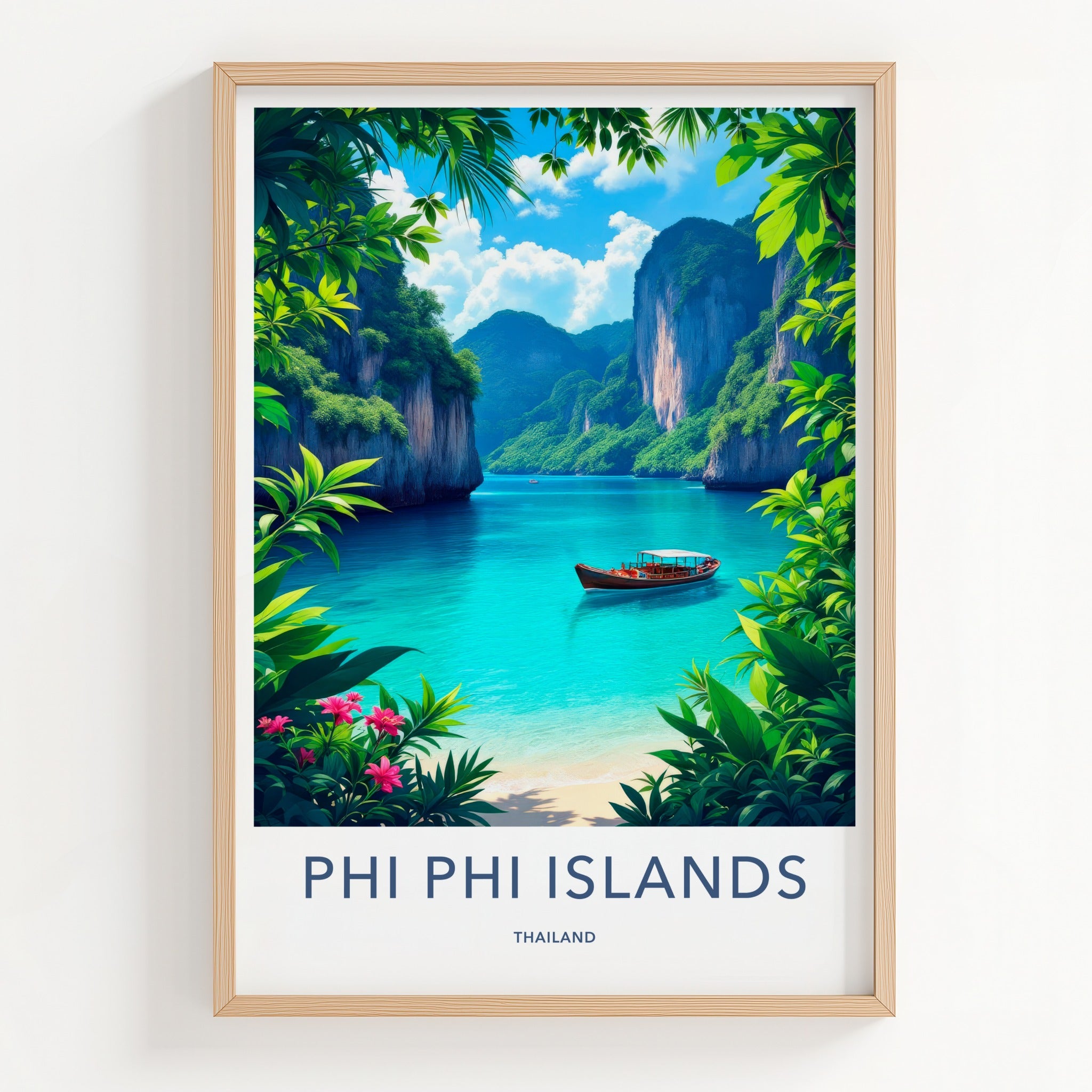 Phi Phi Islands Poster - Thailand Travel Art - Tropical Bay Boat Home Decor