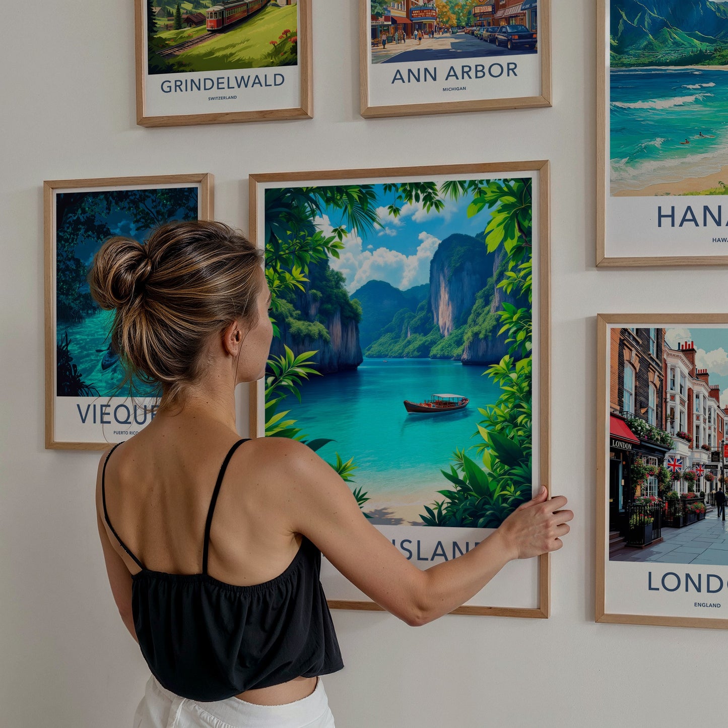 Phi Phi Islands Poster - Thailand Travel Art - Tropical Bay Boat Home Decor