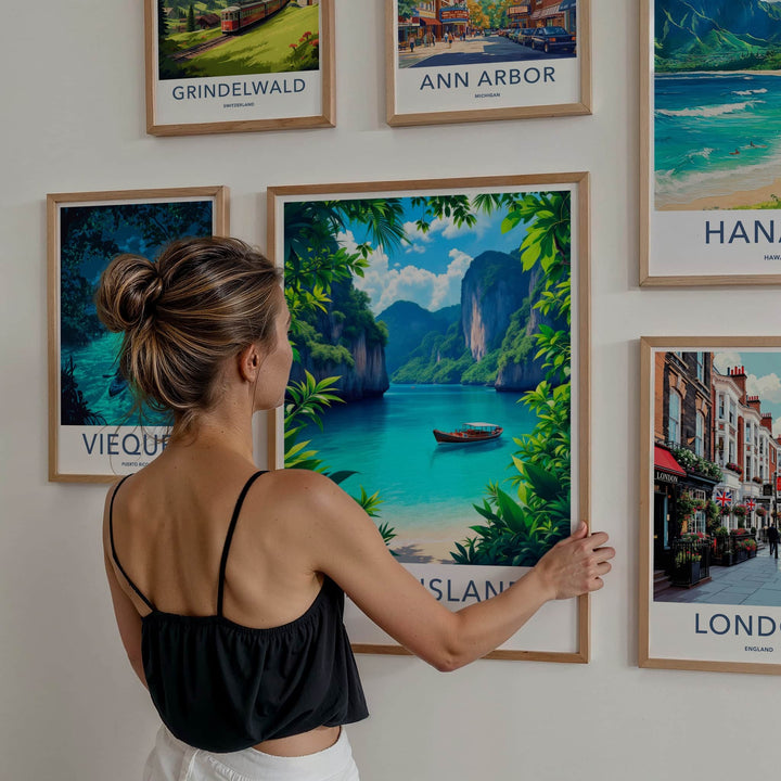 Phi Phi Islands Poster - Thailand Travel Art - Tropical Bay Boat Home Decor