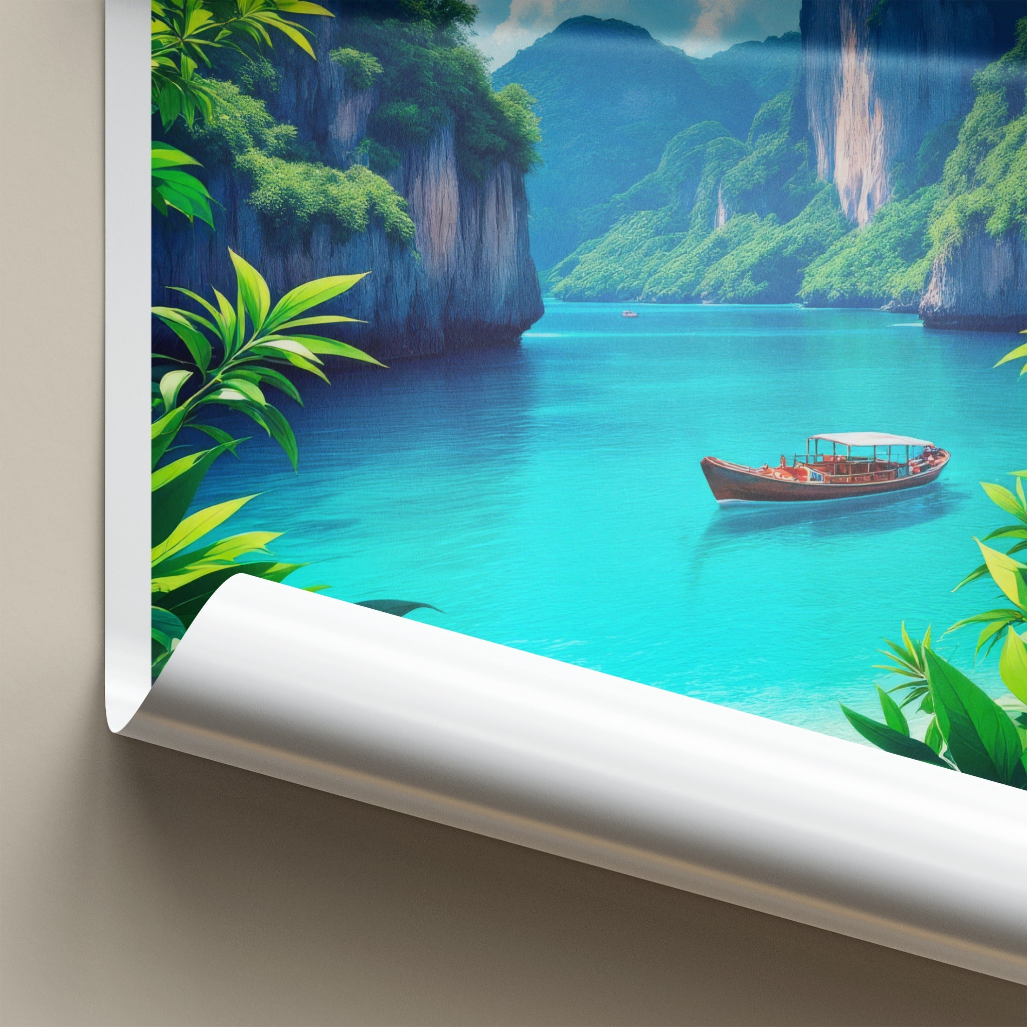 Phi Phi Islands Poster - Thailand Travel Art - Tropical Bay Boat Home Decor