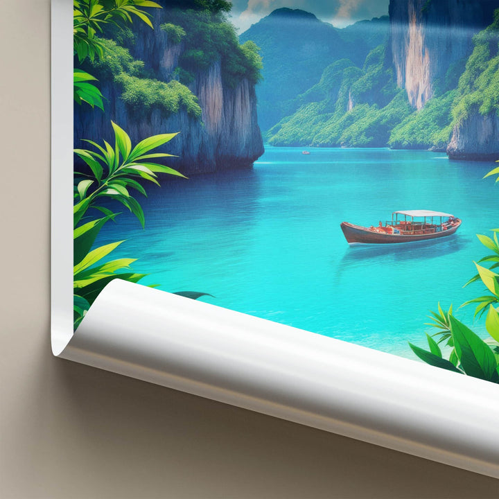 Phi Phi Islands Poster - Thailand Travel Art - Tropical Bay Boat Home Decor