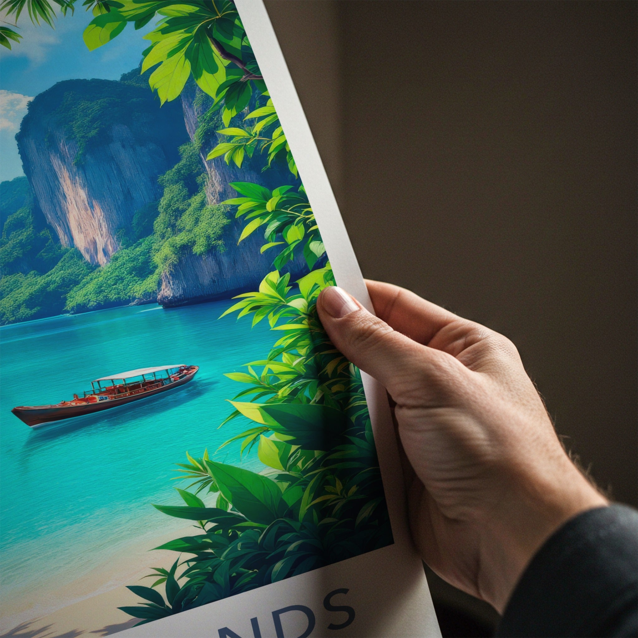 Phi Phi Islands Poster - Thailand Travel Art - Tropical Bay Boat Home Decor