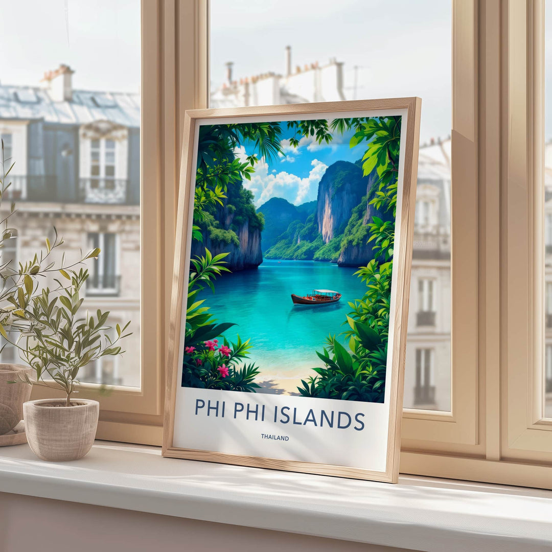Phi Phi Islands Poster - Thailand Travel Art - Tropical Bay Boat Home Decor