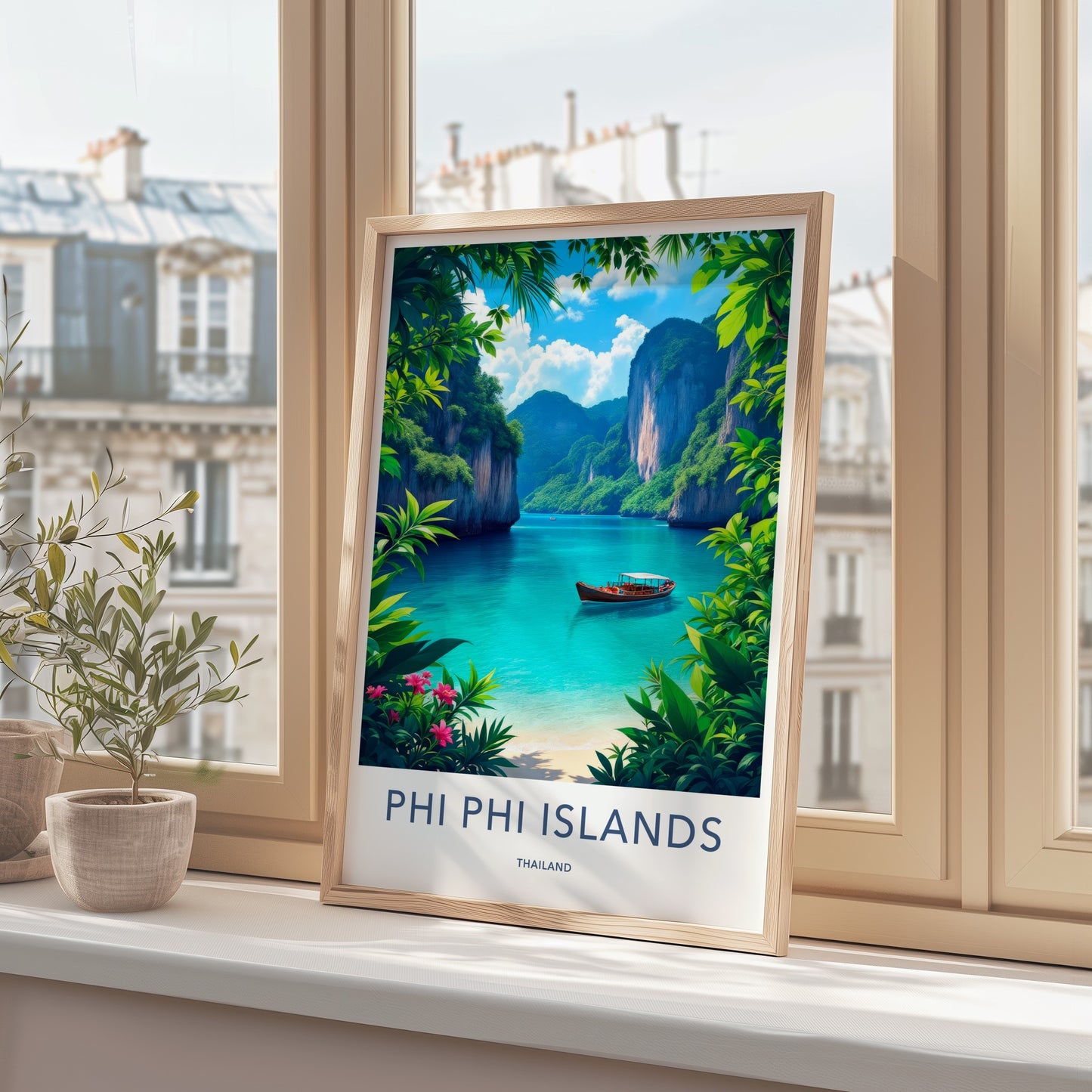 Phi Phi Islands Poster - Thailand Travel Art - Tropical Bay Boat Home Decor