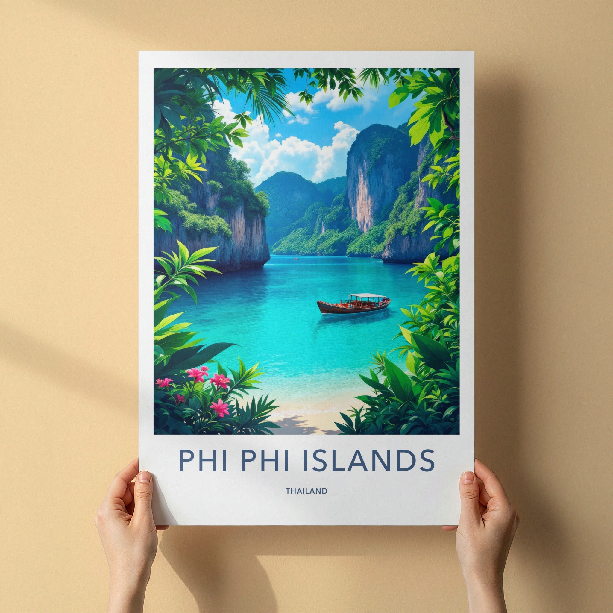 Phi Phi Islands Poster - Thailand Travel Art - Tropical Bay Boat Home Decor