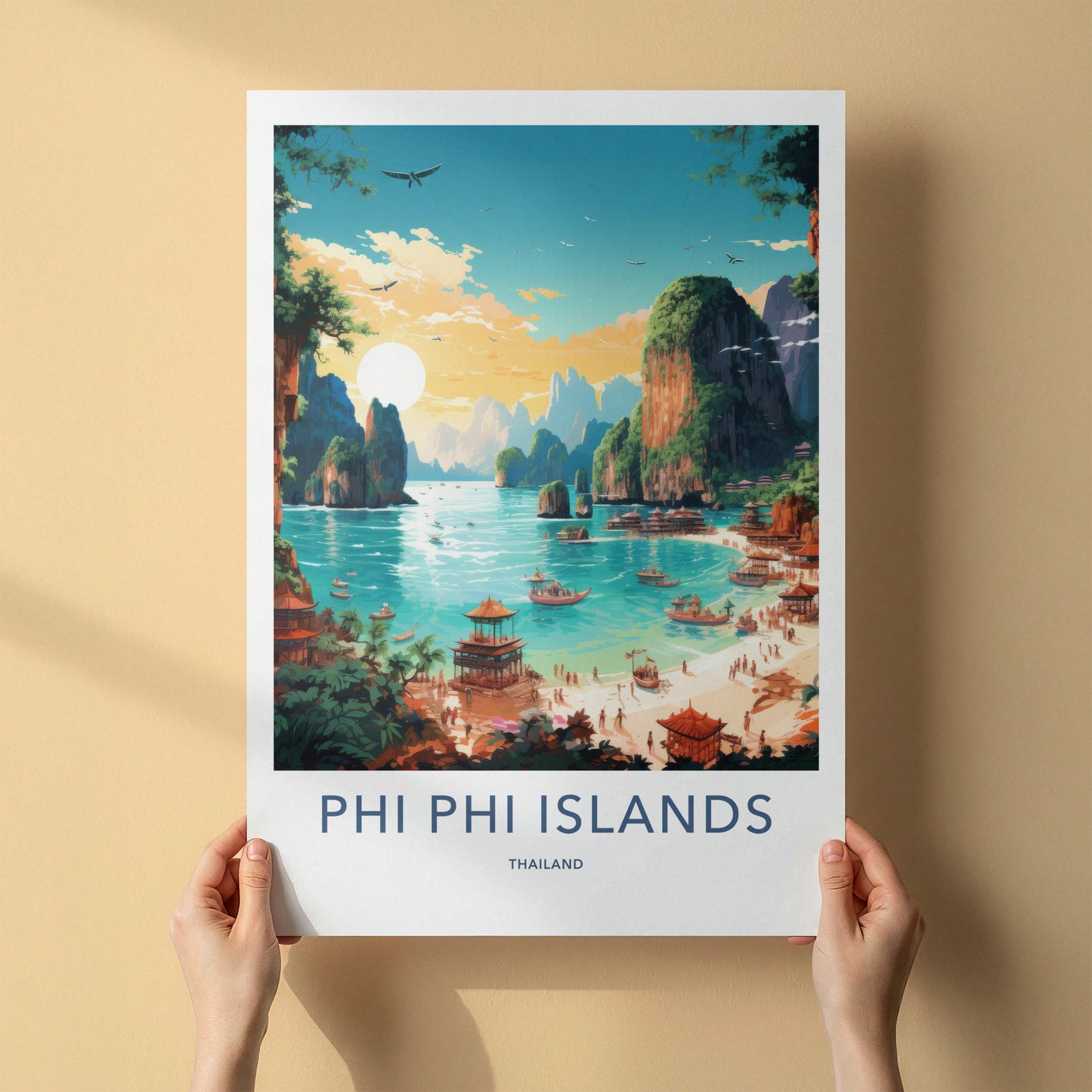 Phi Phi Islands Poster - Thailand Travel Art - Tropical Beach Scene Home Decor