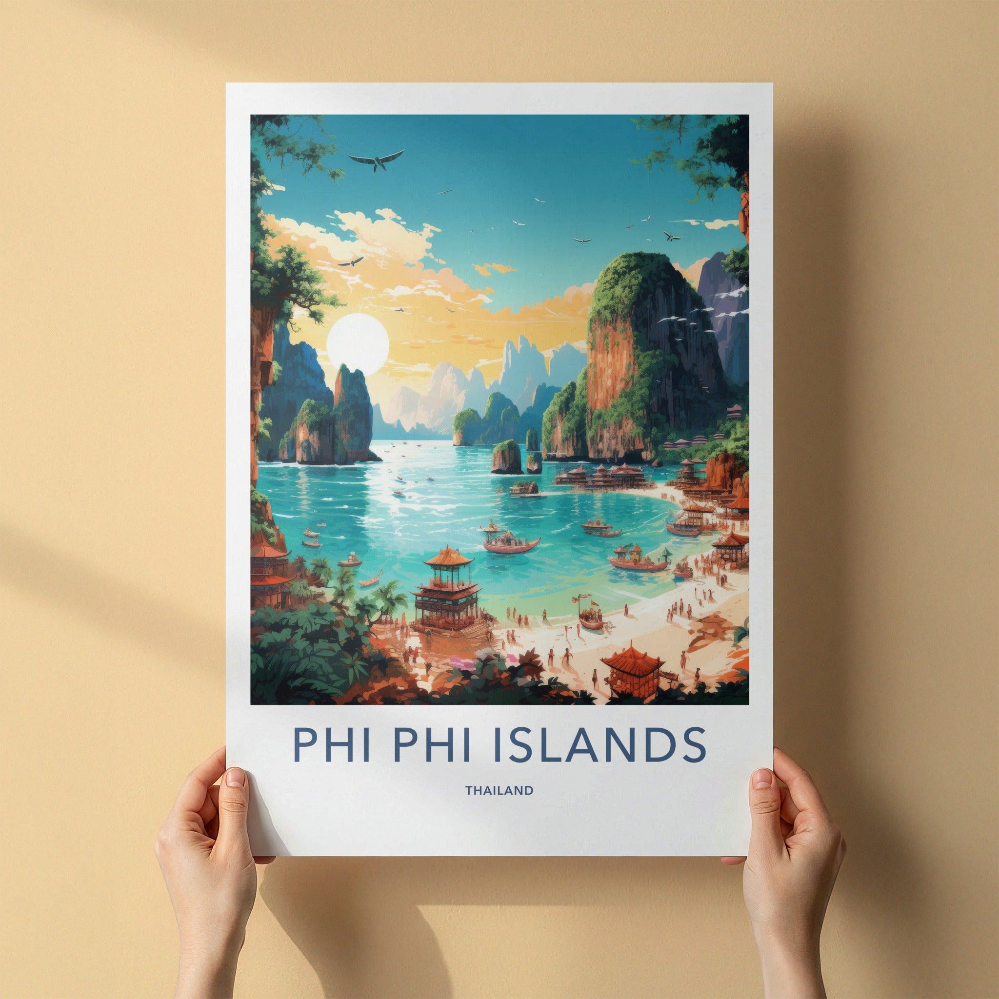Phi Phi Islands Poster - Thailand Travel Art - Tropical Beach Scene Home Decor