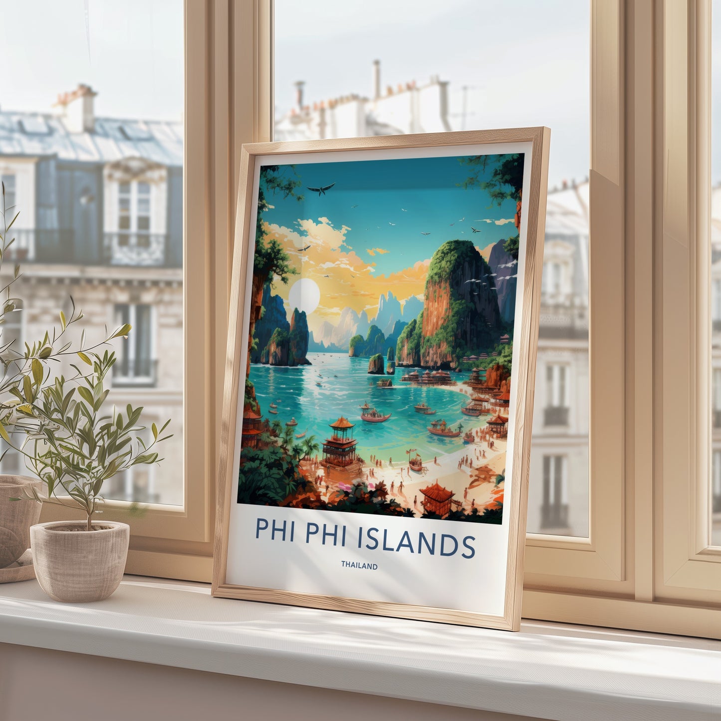 Phi Phi Islands Poster - Thailand Travel Art - Tropical Beach Scene Home Decor