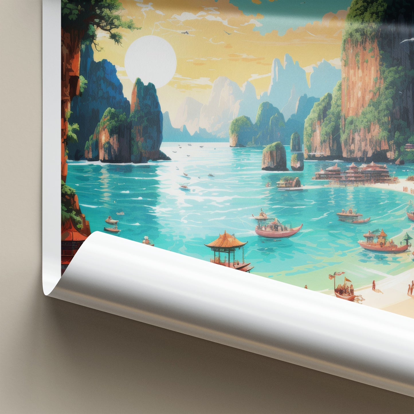 Phi Phi Islands Poster - Thailand Travel Art - Tropical Beach Scene Home Decor