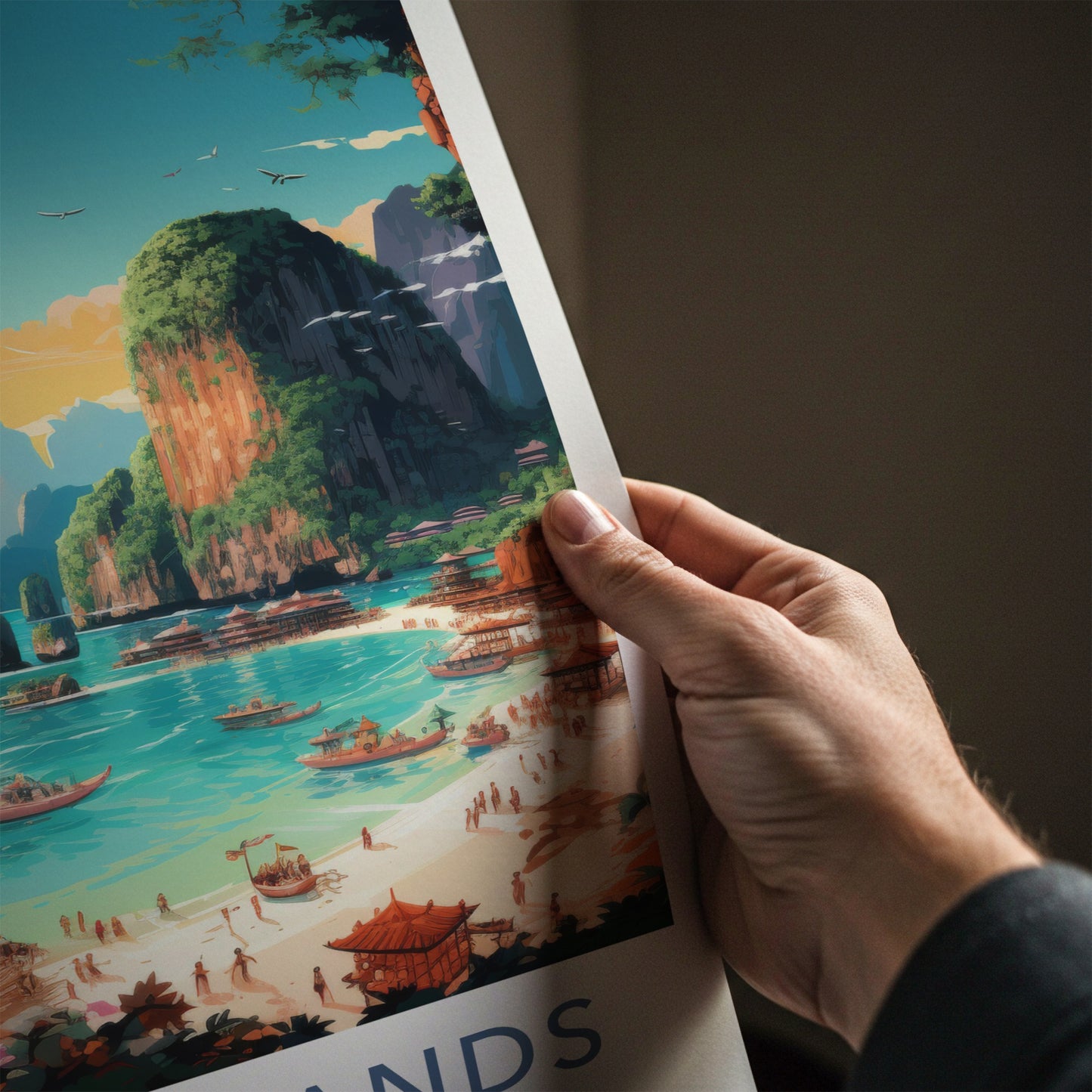 Phi Phi Islands Poster - Thailand Travel Art - Tropical Beach Scene Home Decor
