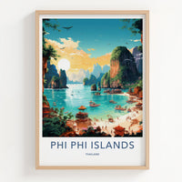 Phi Phi Islands Poster - Thailand Travel Art - Tropical Beach Scene Home Decor