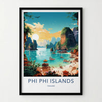 Phi Phi Islands Poster - Thailand Travel Art - Tropical Beach Scene Home Decor