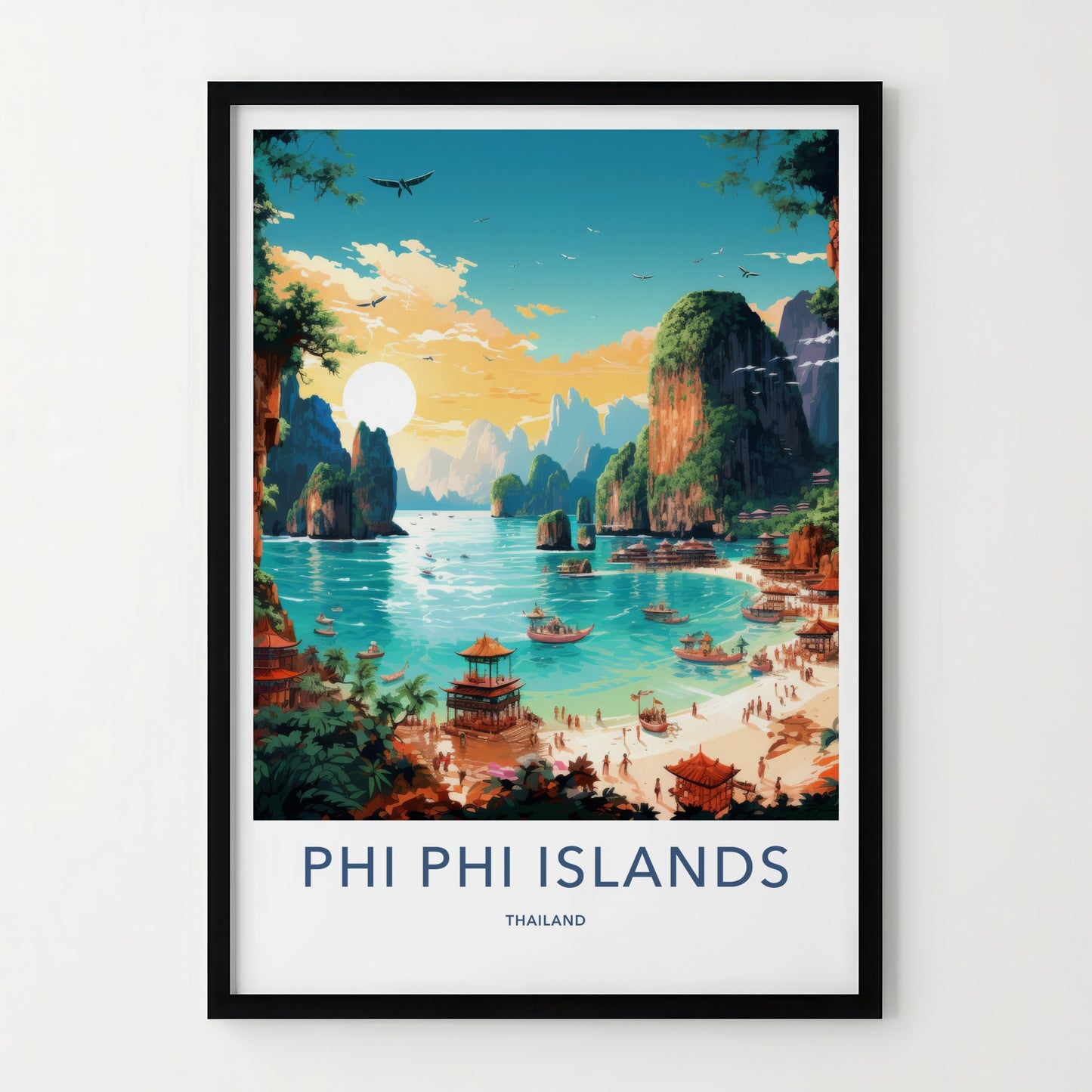 Phi Phi Islands Poster - Thailand Travel Art - Tropical Beach Scene Home Decor