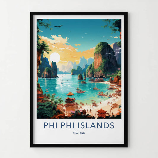 Phi Phi Islands Poster - Thailand Travel Art - Tropical Beach Scene Home Decor