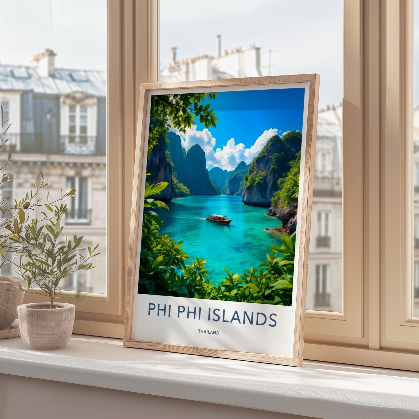 Phi Phi Islands Poster - Thailand Travel Art - Turquoise Bay Boat Home Decor