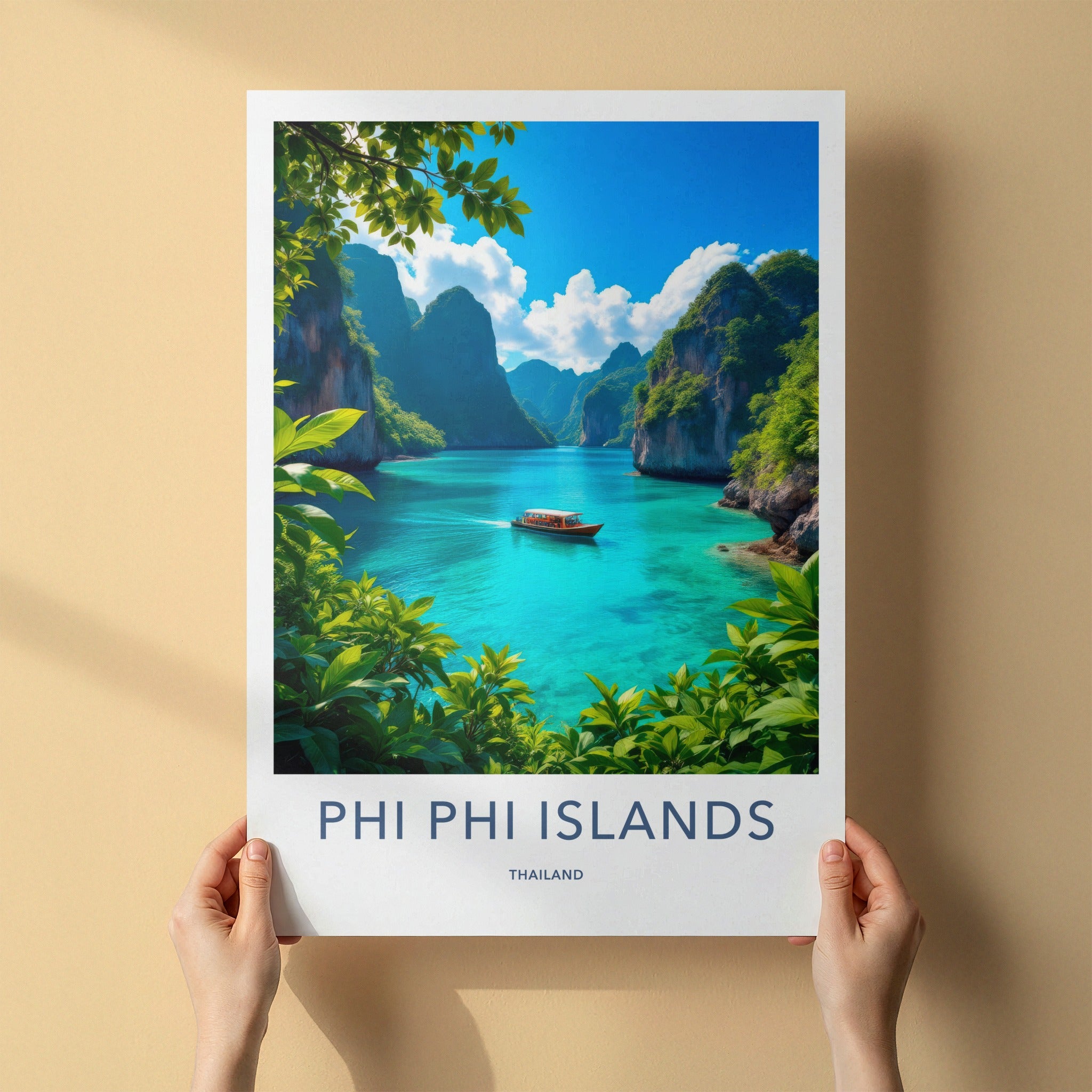 Phi Phi Islands Poster - Thailand Travel Art - Turquoise Bay Boat Home Decor