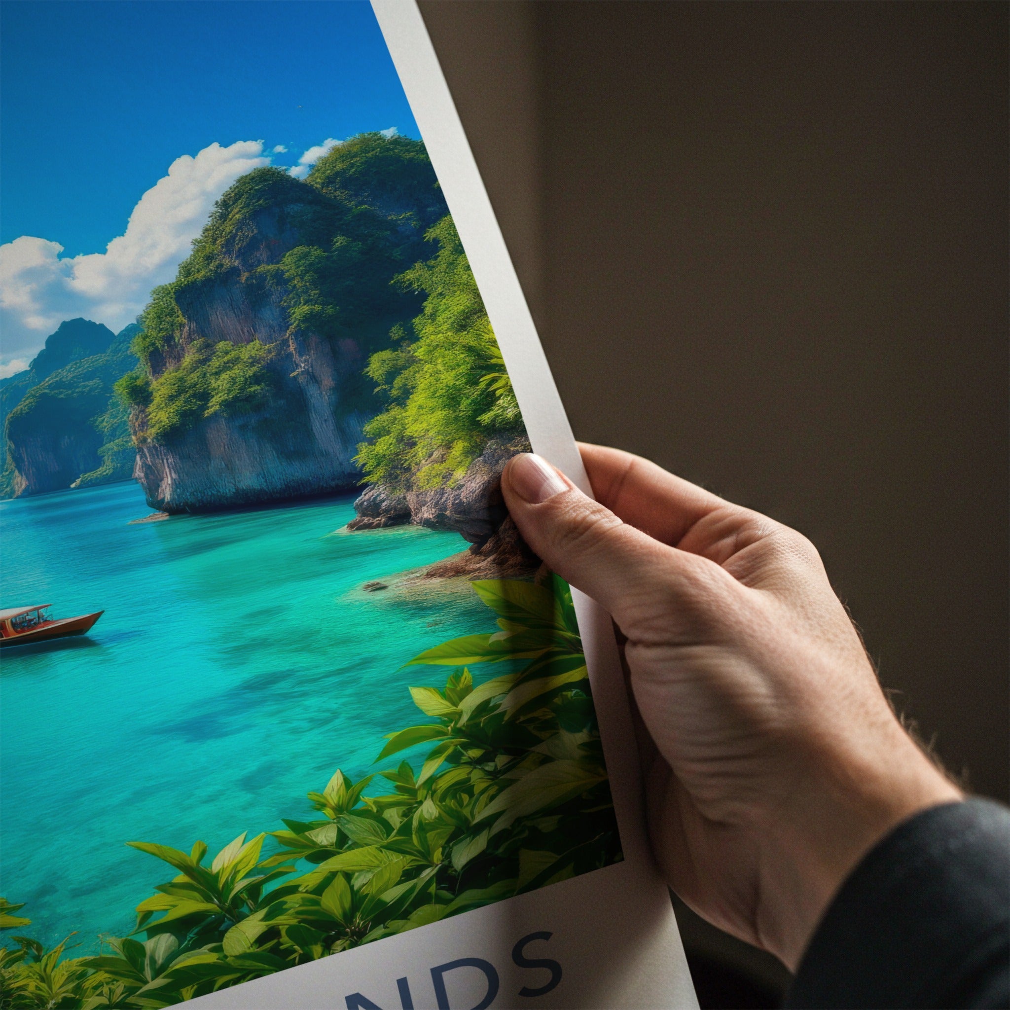 Phi Phi Islands Poster - Thailand Travel Art - Turquoise Bay Boat Home Decor