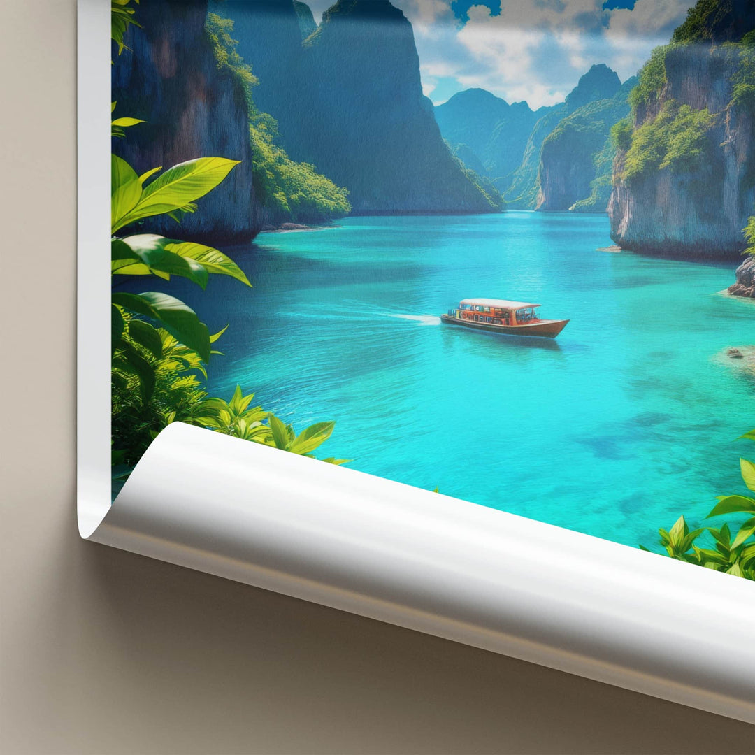 Phi Phi Islands Poster - Thailand Travel Art - Turquoise Bay Boat Home Decor