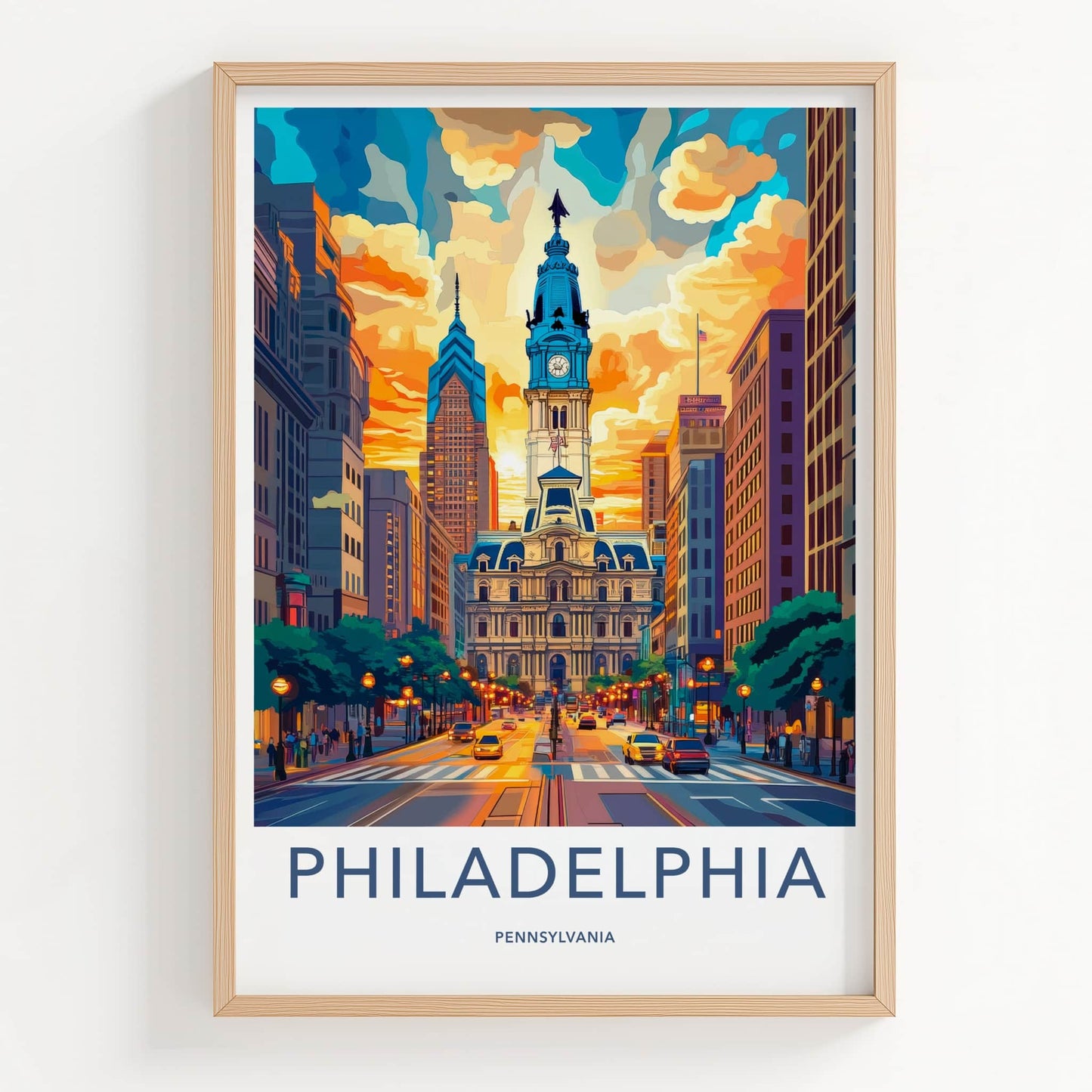 Philadelphia Poster - Pennsylvania Travel Art - Iconic Building Sunset Home Decor