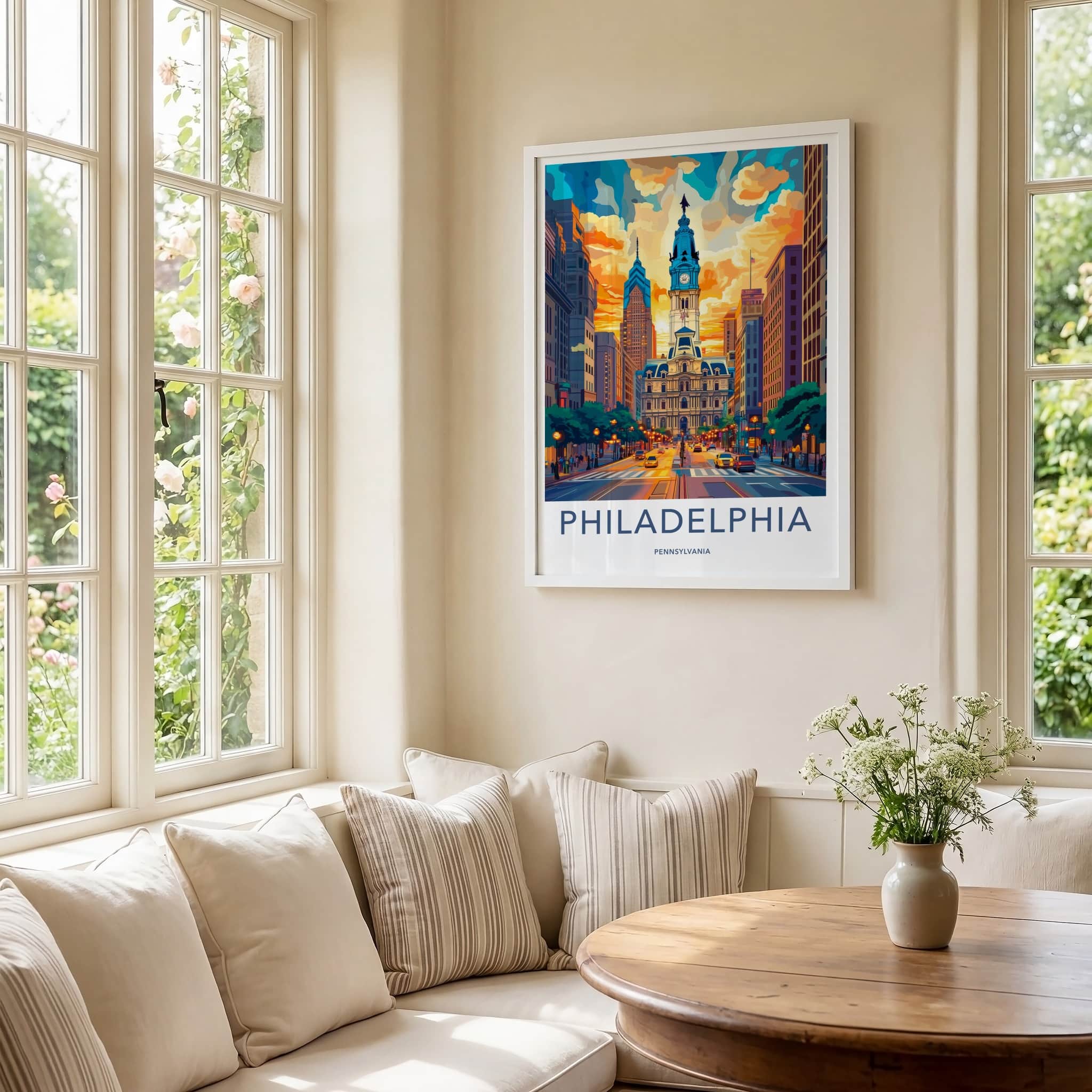 Philadelphia Poster - Pennsylvania Travel Art - Iconic Building Sunset Home Decor