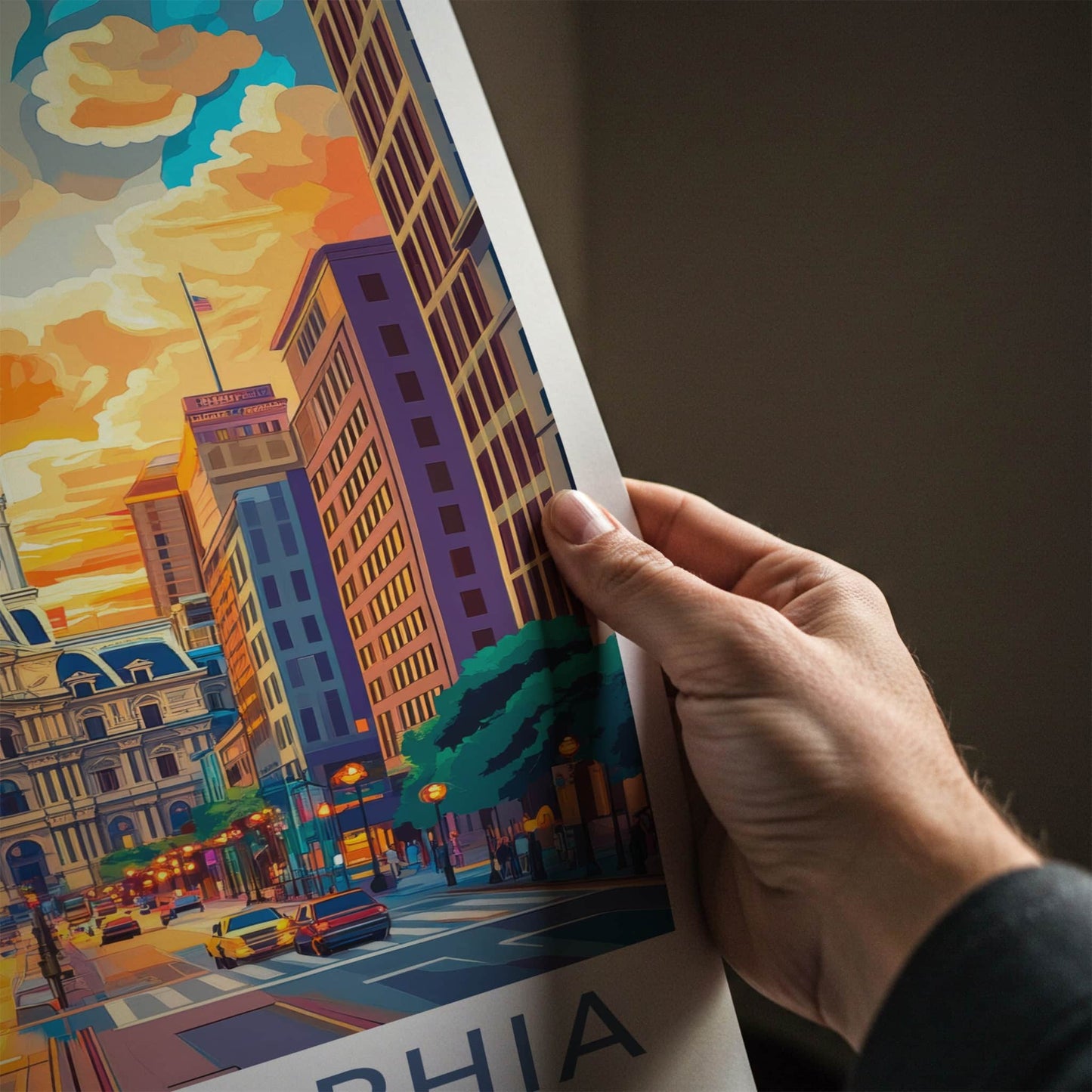 Philadelphia Poster - Pennsylvania Travel Art - Iconic Building Sunset Home Decor