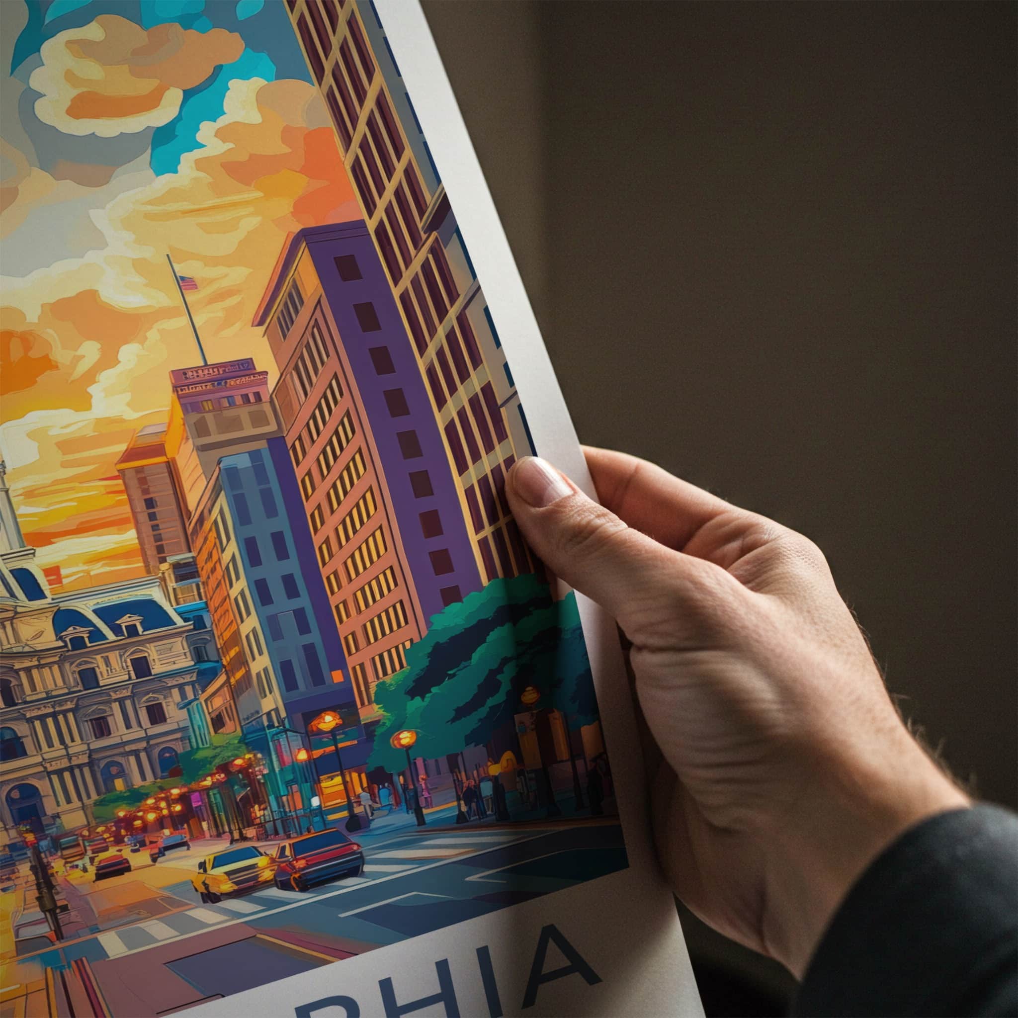 Philadelphia Poster - Pennsylvania Travel Art - Iconic Building Sunset Home Decor