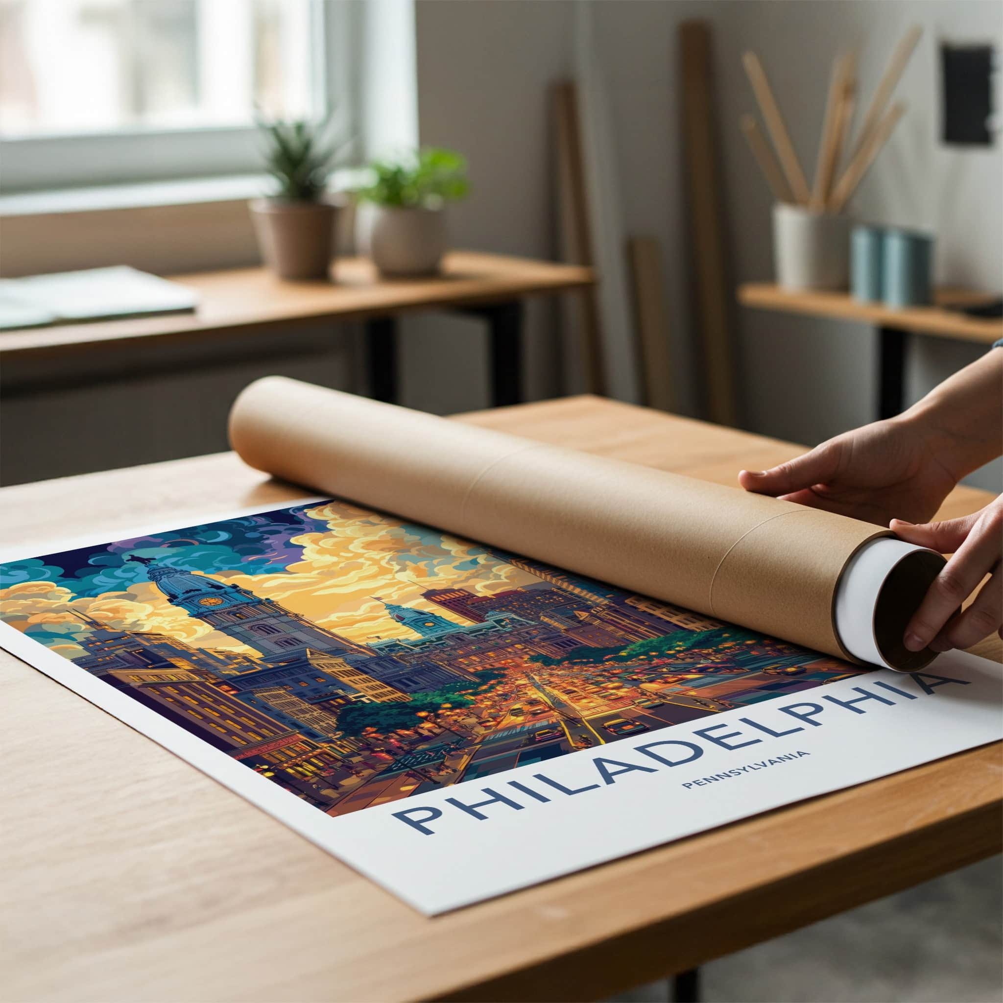 Philadelphia Poster - Pennsylvania Travel Art - Vibrant Skyline Dusk Gallery Art