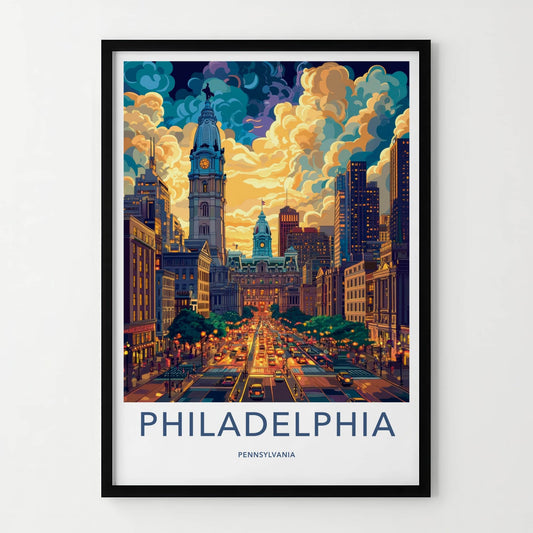 Philadelphia Poster - Pennsylvania Travel Art - Vibrant Skyline Dusk Gallery Art
