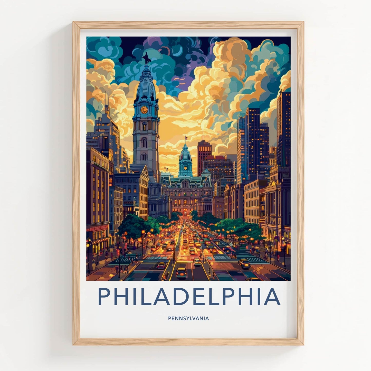 Philadelphia Poster - Pennsylvania Travel Art - Vibrant Skyline Dusk Gallery Art
