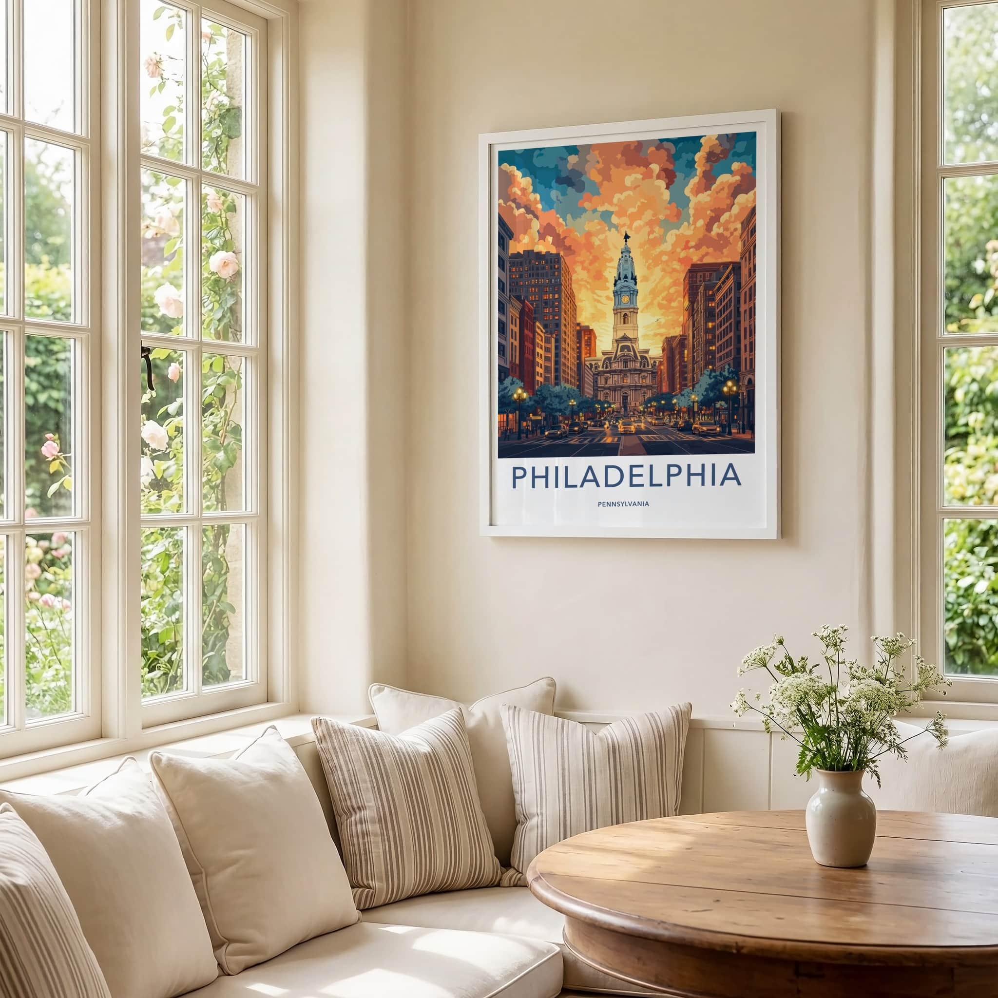 Philadelphia Poster - Pennsylvania Travel Art - Vibrant Sunset Cityscape Home Decor