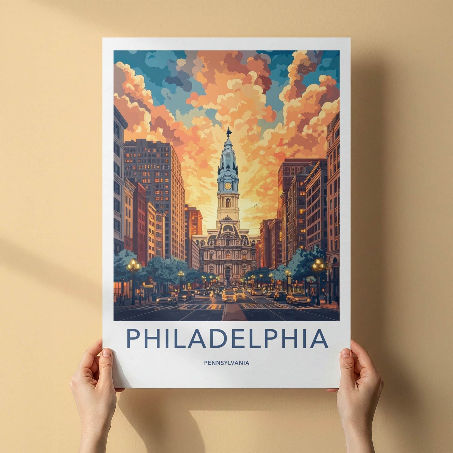 Philadelphia Poster - Pennsylvania Travel Art - Vibrant Sunset Cityscape Home Decor