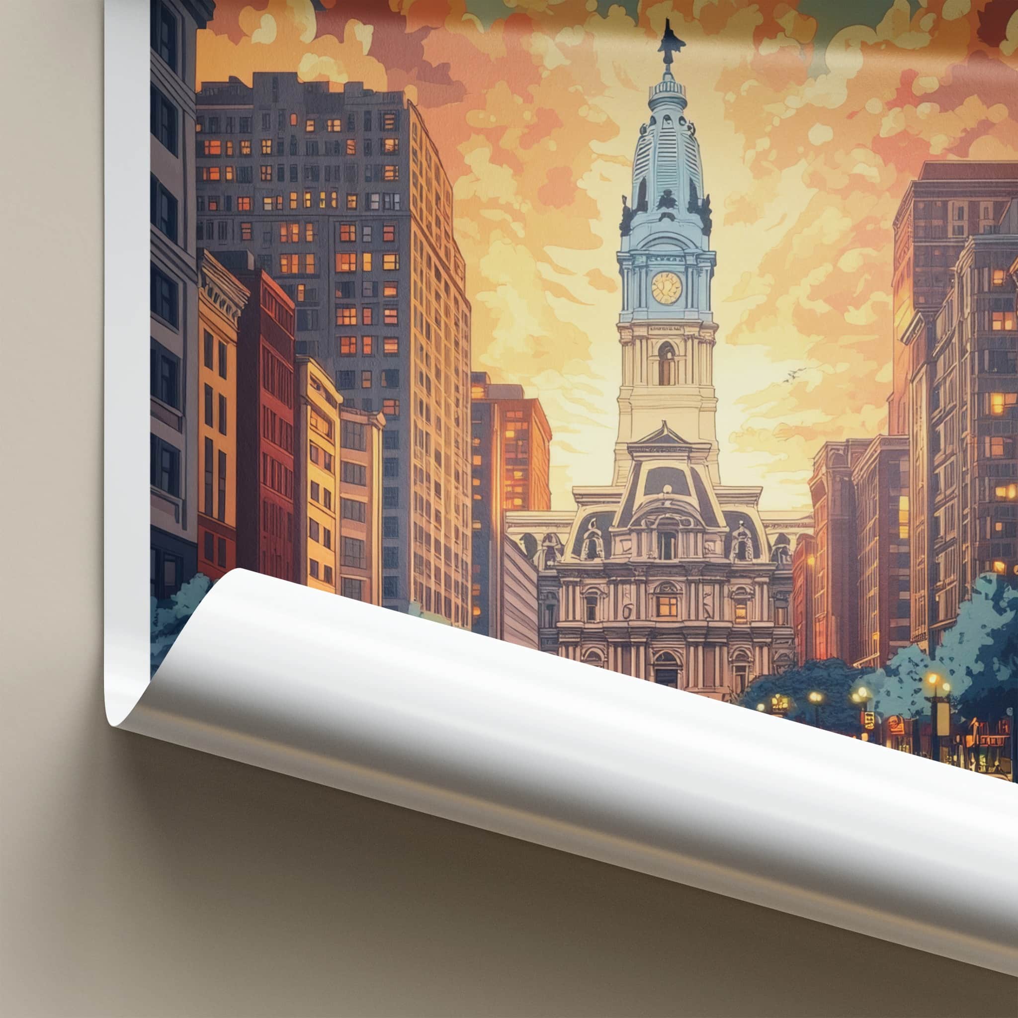 Philadelphia Poster - Pennsylvania Travel Art - Vibrant Sunset Cityscape Home Decor