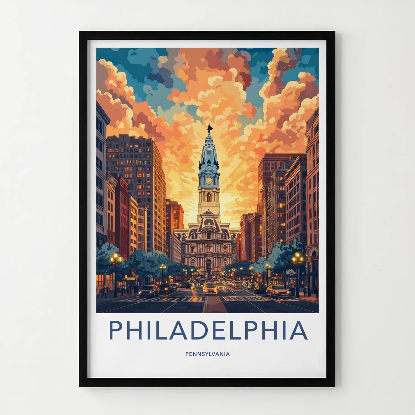 Philadelphia Poster - Pennsylvania Travel Art - Vibrant Sunset Cityscape Home Decor