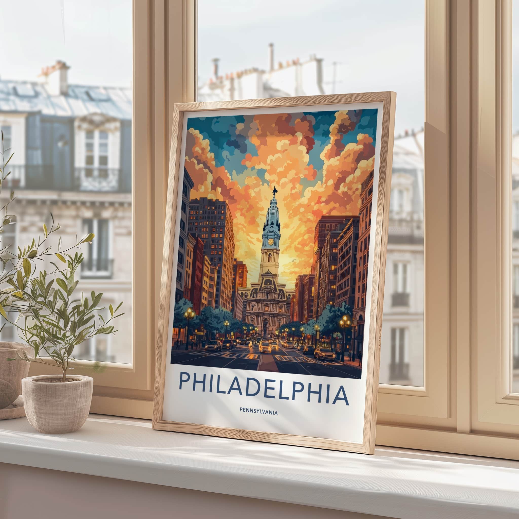 Philadelphia Poster - Pennsylvania Travel Art - Vibrant Sunset Cityscape Home Decor