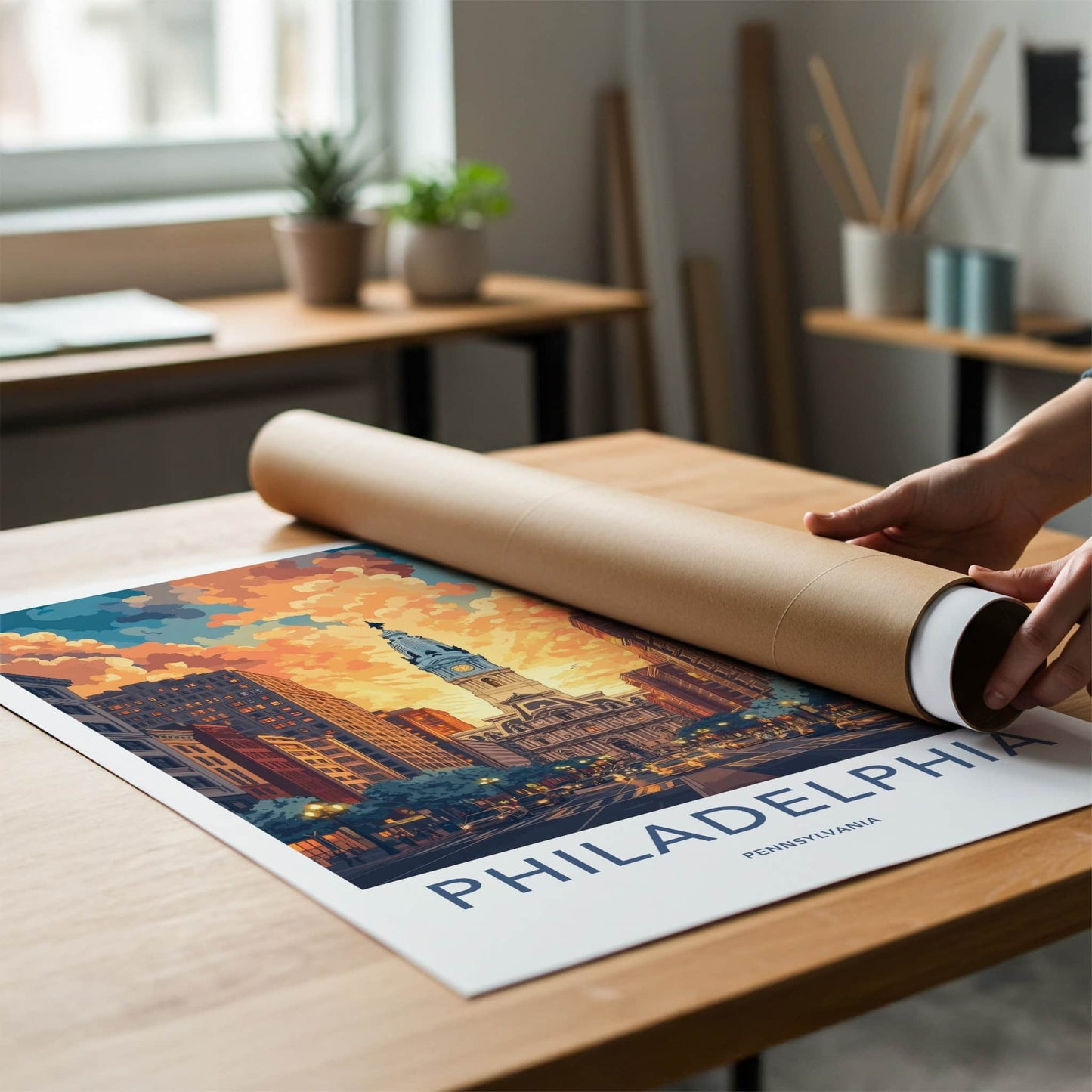 Philadelphia Poster - Pennsylvania Travel Art - Vibrant Sunset Cityscape Home Decor