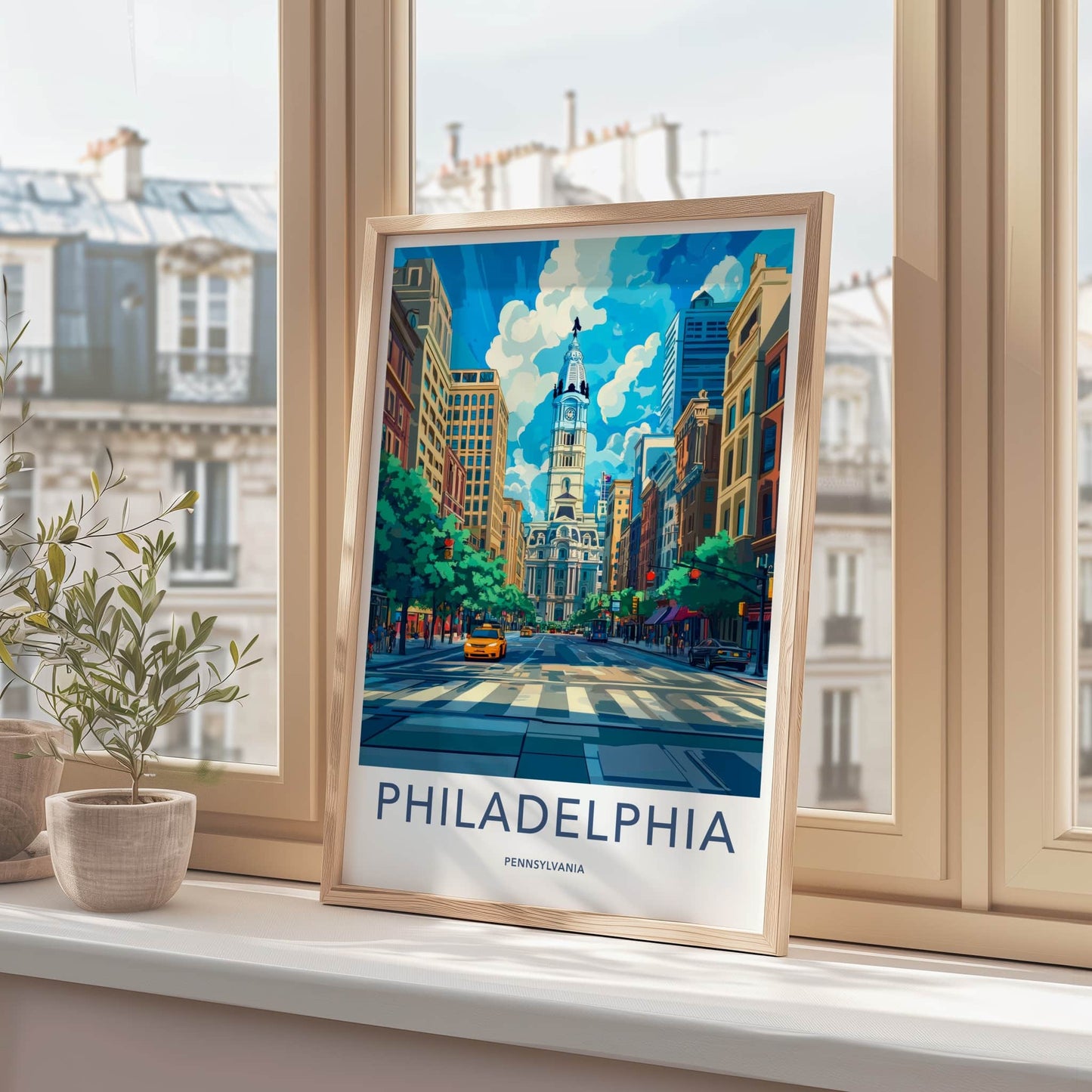 Philadelphia Poster - Pennsylvania Wall Art - Iconic City Hall Street Home Decor