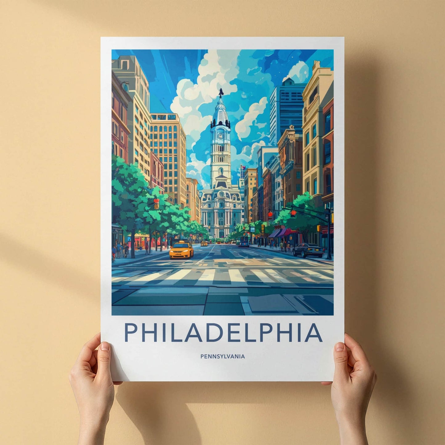 Philadelphia Poster - Pennsylvania Wall Art - Iconic City Hall Street Home Decor