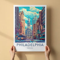 Philadelphia Poster - Pennsylvania Wall Art - Vibrant Downtown Scene Home Decor