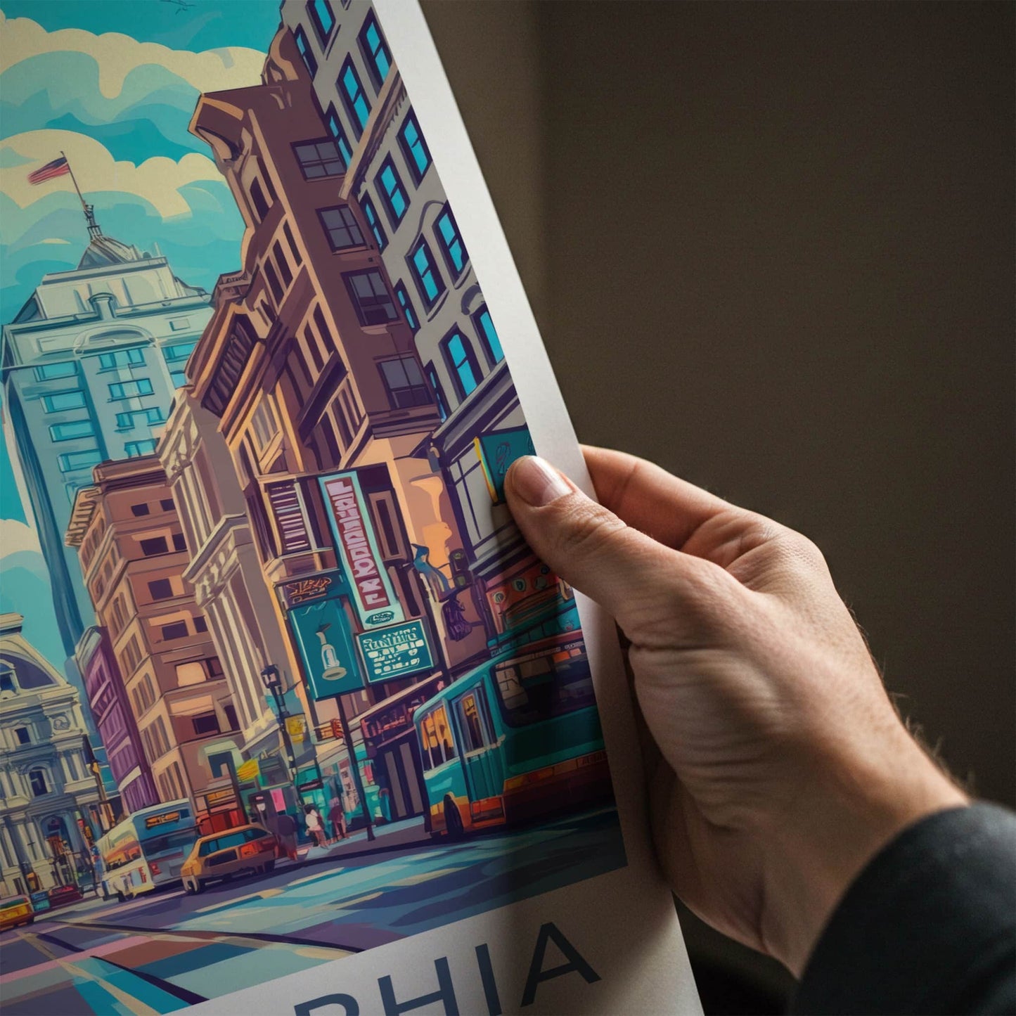Philadelphia Poster - Pennsylvania Wall Art - Vibrant Downtown Scene Home Decor