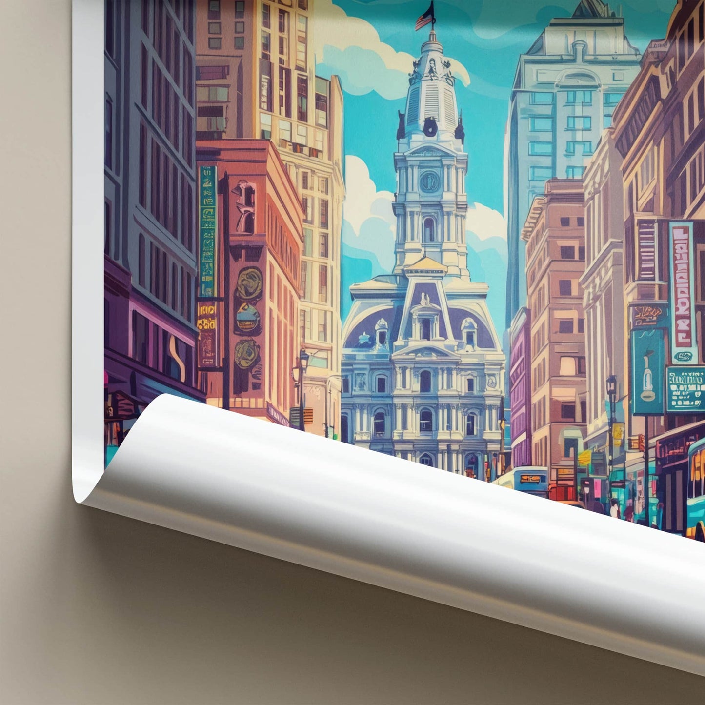 Philadelphia Poster - Pennsylvania Wall Art - Vibrant Downtown Scene Home Decor