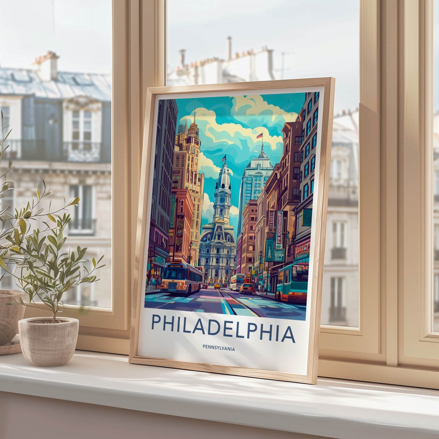Philadelphia Poster - Pennsylvania Wall Art - Vibrant Downtown Scene Home Decor