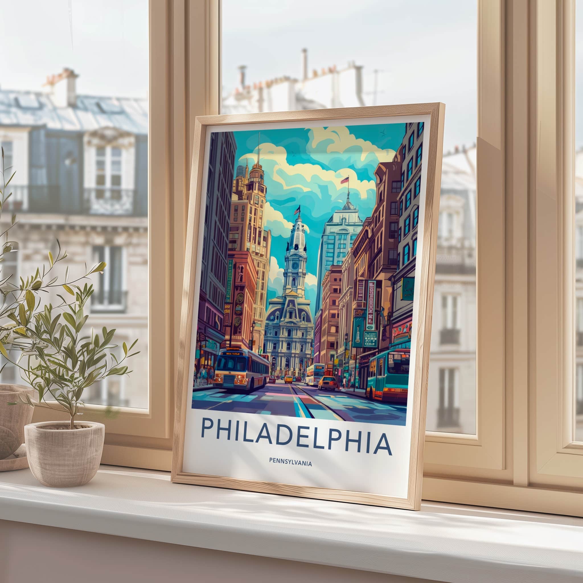 Philadelphia Poster - Pennsylvania Wall Art - Vibrant Downtown Scene Home Decor