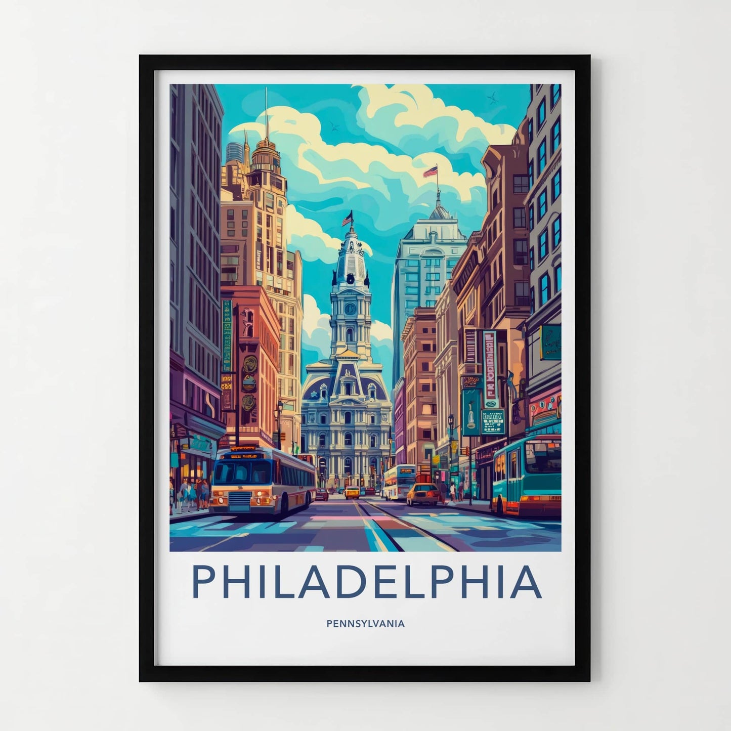 Philadelphia Poster - Pennsylvania Wall Art - Vibrant Downtown Scene Home Decor