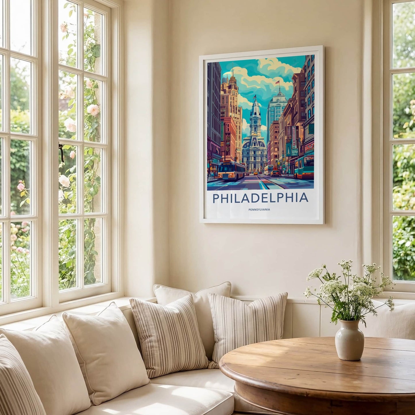 Philadelphia Poster - Pennsylvania Wall Art - Vibrant Downtown Scene Home Decor