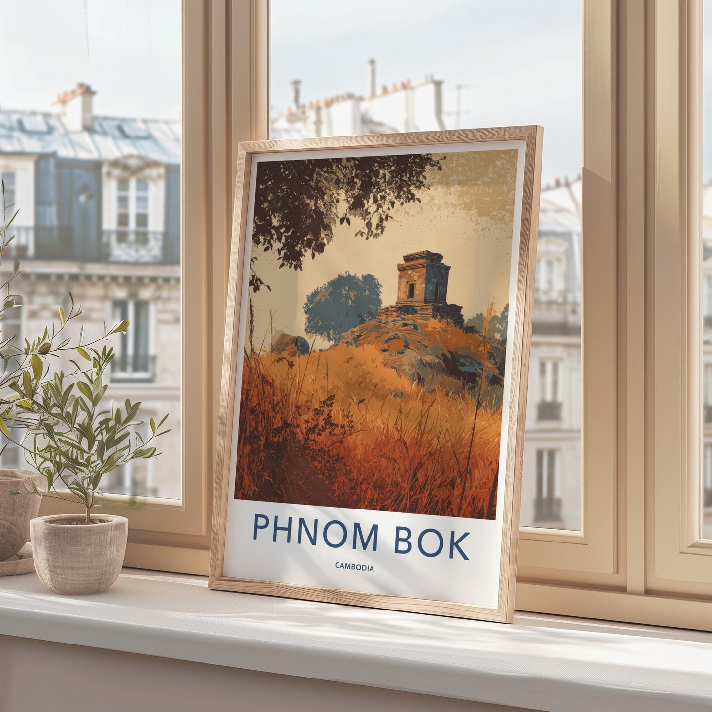 Phnom Bok Poster - Cambodia Travel Art - Ancient Temple Structure Home Decor